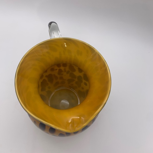 Gold & Spotted Black Hand Blown Glass Pitcher With Crystal Handle 7” - Picture 8 of 16